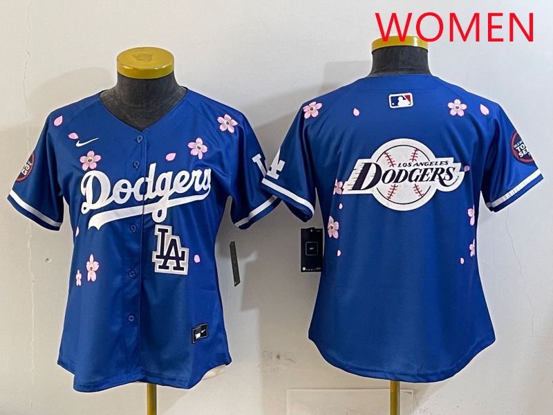 Women Los Angeles Dodgers Blank Blue Sakura Edition 2025 Nike MLB Jersey style 30->women mlb jersey->Women Jersey